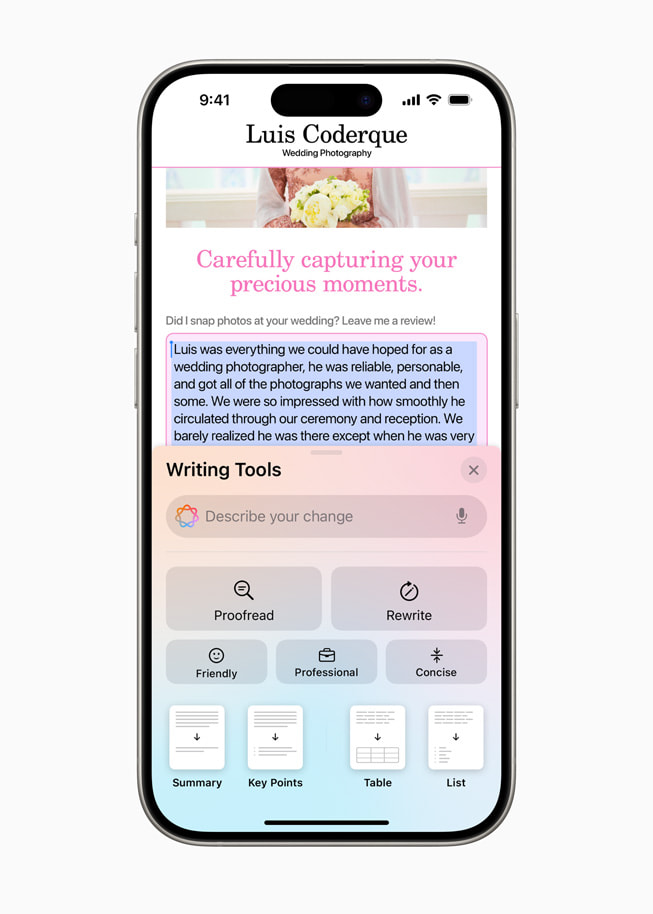iOS 18 Apple Intelligence Writing Tools