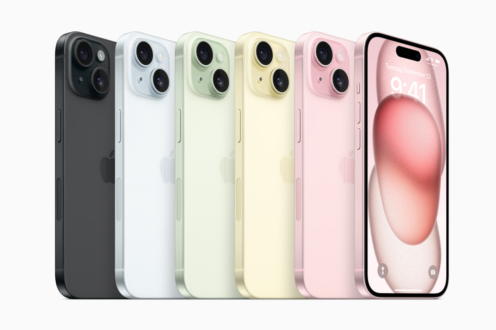 iPhone 15 цвета — Pink, Yellow, Green, Blue, Black